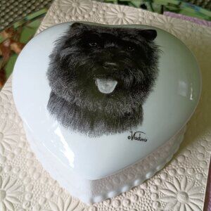 1990's Cairn Terrier by Vladimir on Heart Shaped Porcelain Trinket Box